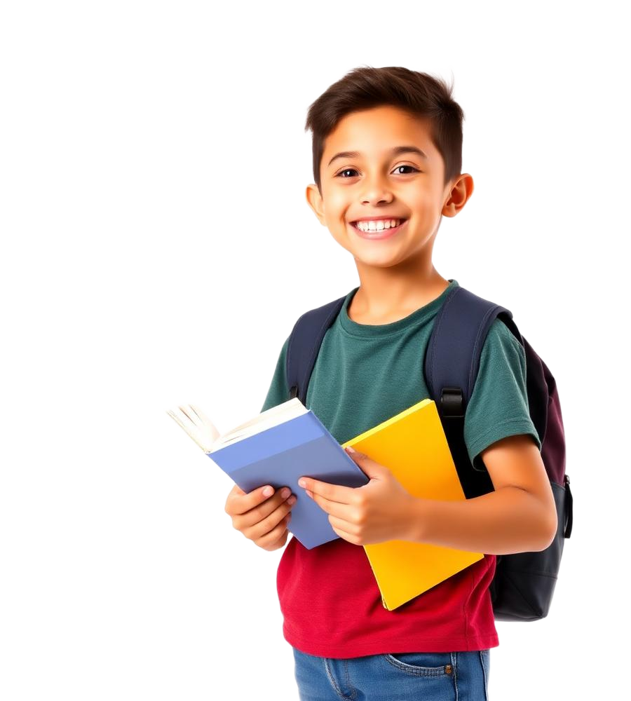 Smiling primary school student holding books at TutorLevel